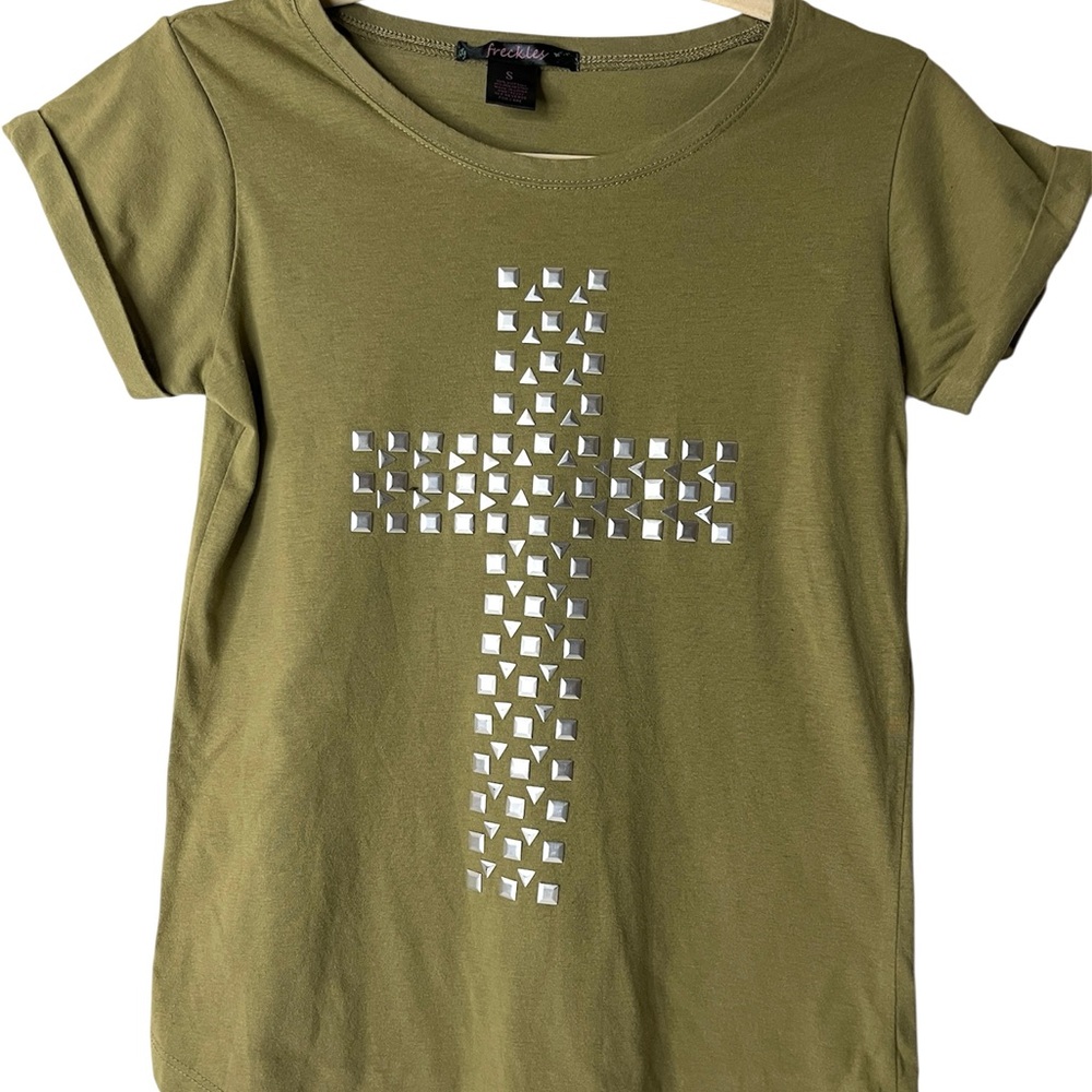 Studded Olive Green T-Shirt Blouse